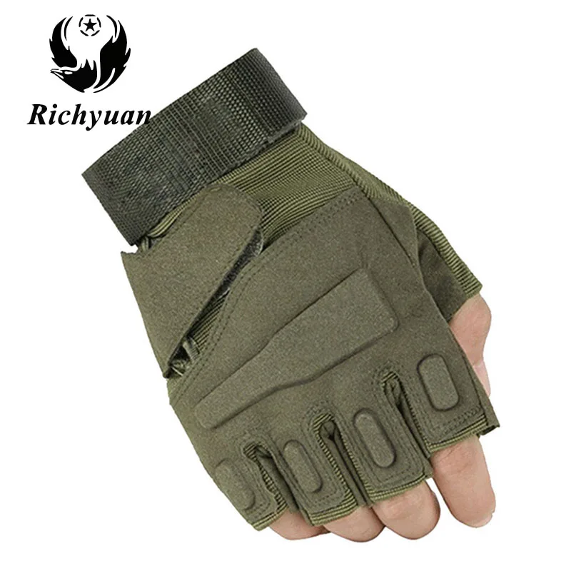 Richyuan тактическая армейская футболка Airsoft стрельба военная Униформа Велосипедный спорт без пальцев Пейнтбол половина палец Прихватки для мангала - Цвет: green