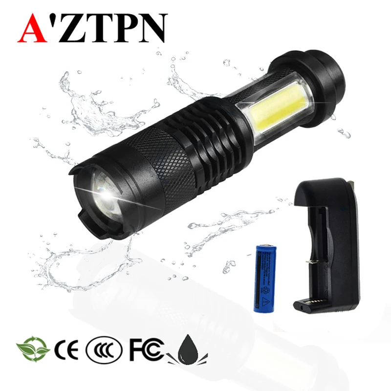 

LED Flashlight Side COB Lamp Design Zoomable Torch 1000Lumens 4Modes Zoomable Tactical LED Flashlight