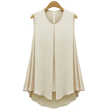 

Fashion Chiffon Shirt For Women Blouses Summer Shirts Plus Size Ruffles Tops Sleeveless O -Neck Shirts Top S -2Xl