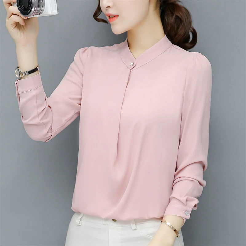 Elegant Women Career Pink Korean Sweet Shirts Chiffion