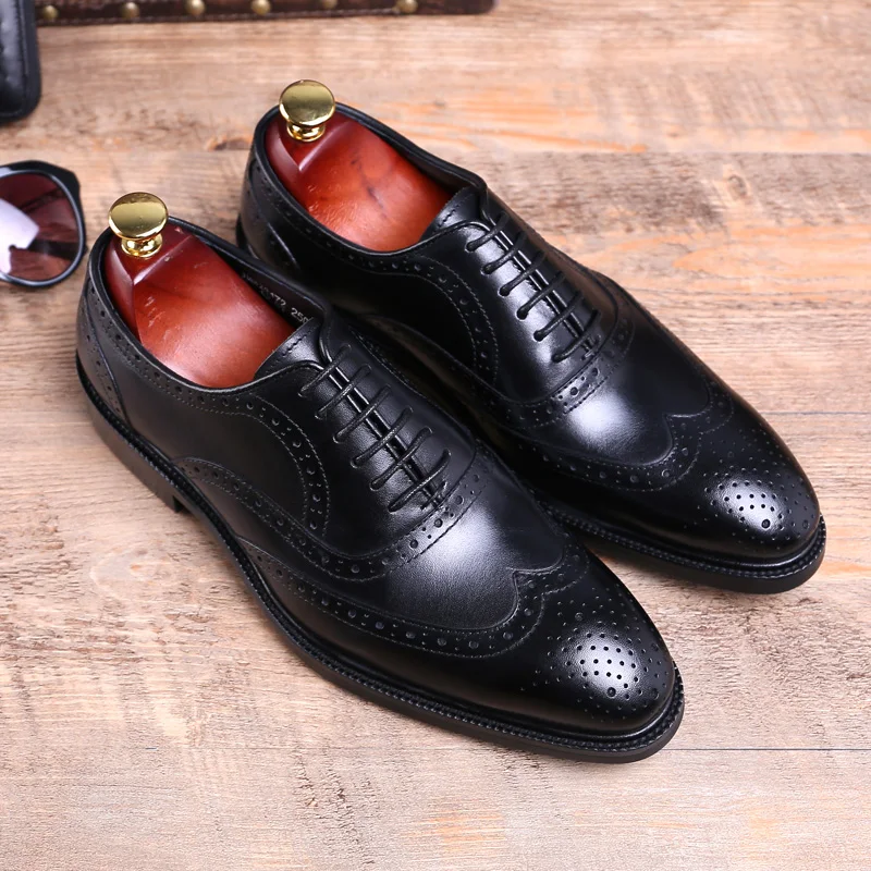Couro Estilo Bullock Sapatos Vestir Do Negócios vermelho Elegante Genuíno Carving Vinho Oxford Para De Homens Vintage Mycolen Trabalho Italiano Preto qpOYtw
