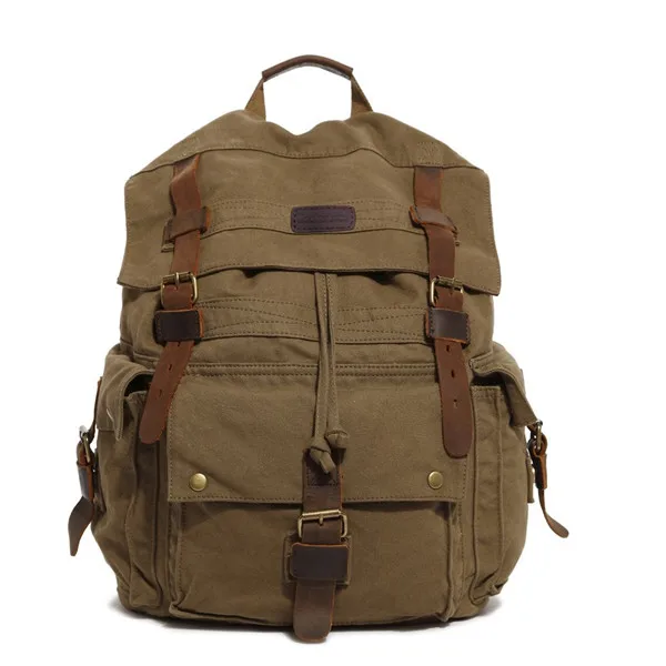 

Multi-Function Vintage Women Men Unisex Canvas Backpack Leather Trim Rucksack Schoolbag Satchel Backpack