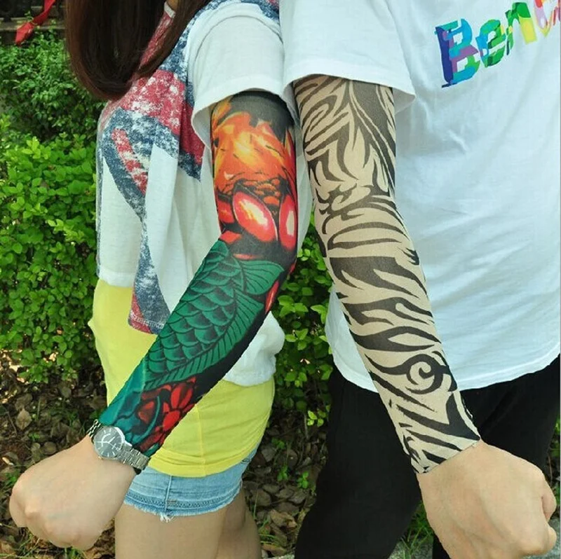 2 шт. нейлон тату для рук рукава для защиты от солнца эластичные Поддельные рукава для татуировки для мужчин женщин новое поступление