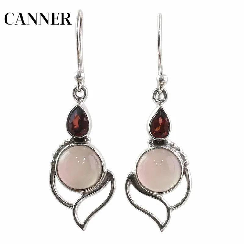 

Canner Pink Crystal Dangle Drop Earring For Women Vintage Ethnic Hollow Out Silver Earring For Wedding Party Jewelry Gifts