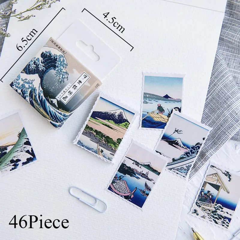 

46PCs/box Japanese Painting Paper Sticker Decoration DIY Diary Album Scrapbooking Gift Card Sticker Children's Home Decoration