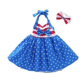 

Girls 4th of July Dress Baby Halter summer star dress dress Children clothes Patriotic dress with headband DR19076