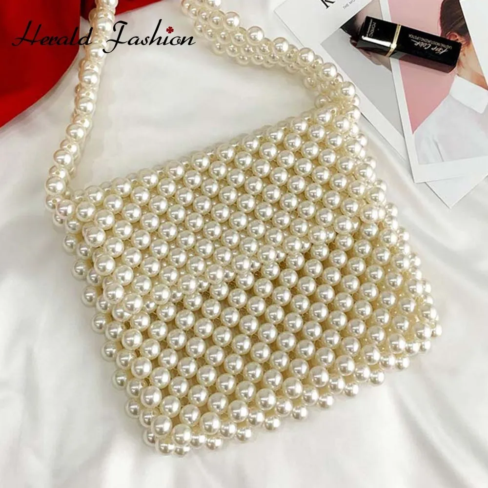 

Herald Fashion Female Beaded Shoulder Bag Women Hand-woven Pearl Bags Small Party Flap Bag Mini Ladies' Crossbody Messenger Bag