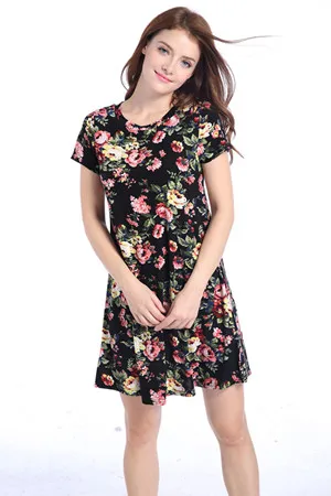 Elexs Женщин Отпечатано С Коротким Рукавом О Шеи Bodycon Тонкий Dress 7493 | Женская одежда