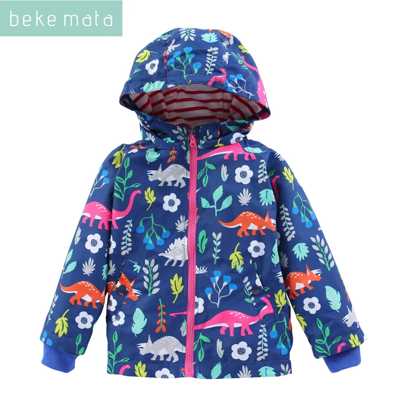 BEKE MATA водостойкая ветровка для девочек весна мультфильм Динозавр куртка для маленьких мальчиков на молнии с капюшоном Детская верхняя одежда