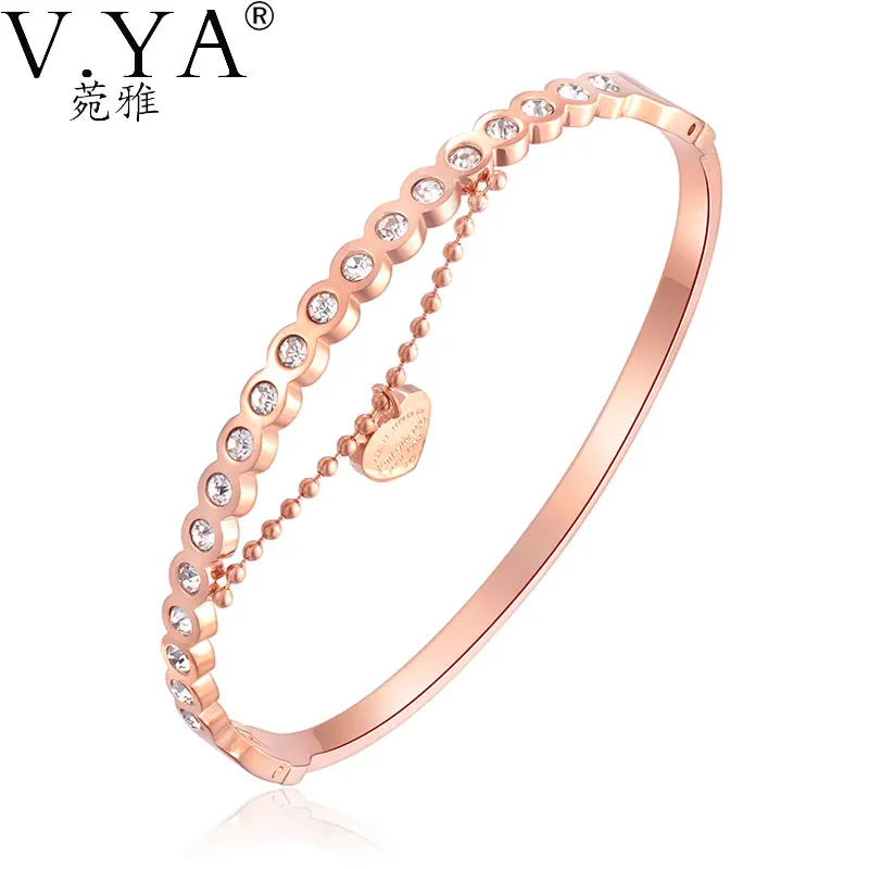 Браслет из нержавеющей стали с подвеской в виде сердца диаметром 16 см|rose gold