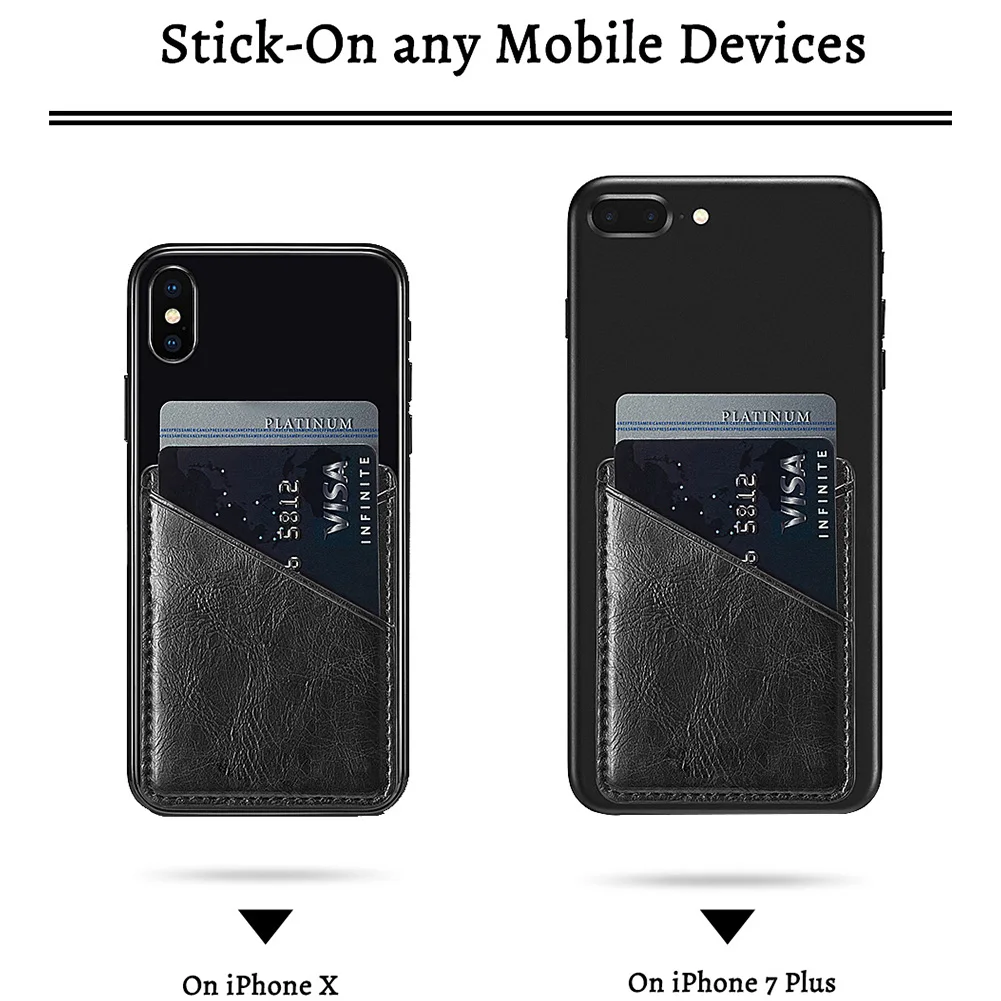 

Back Solid Phone Card Holder Stick On Leather Mini Secure Double-deck Adhesive Wallet Universal Inserting Case Pocket