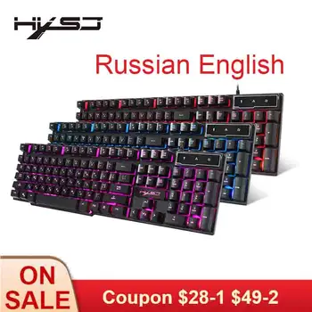 

HXSJ Gaming Keyboard Russian English Keyboard 3 Color LED Backlight 104 Keys Wired Keyboard Gamer's Equipment For Gamer