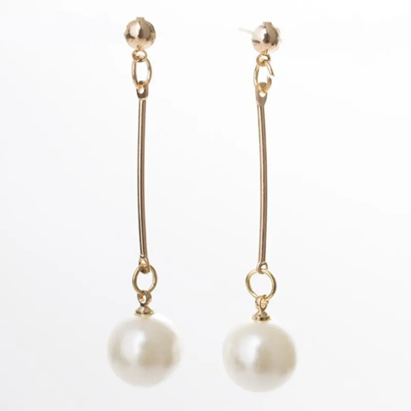 

2019 New Arrivals Fashion OL Temperament Brincos Dangling Metal Rod Long Statement Simulated-pearl Drop Earrings Wome Jewelry