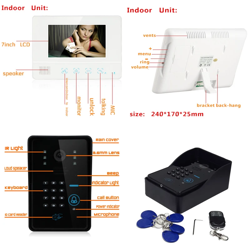 7 "RFID пароль видео телефон двери домофон камера 1000TVL + Электрический откидной Болт замок