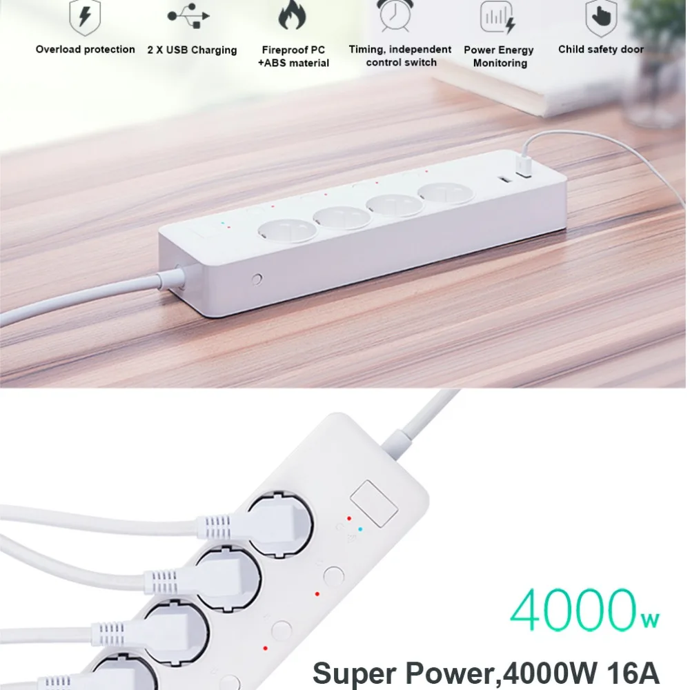 WiFi Smart power Strip EU Plug 16A мониторинг энергии стабилизатор напряжения управление переключателем таймера поддержка Alexa Google IFTTT Smart Life