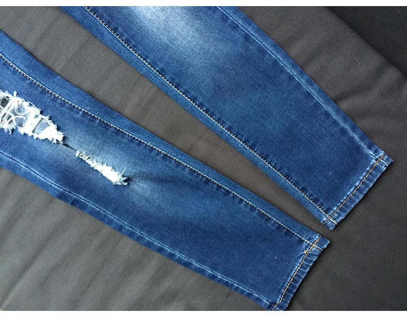 Bringbring Демисезонный модные рваные джинсы Для женщин повседневные низкой талией отверстие синие джинсовые женские джинсовые штаны 1824