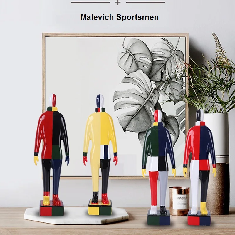 

Malevich Sportsmen Sculture Abstract Art Hand-made Resin Artware Human Statue Home Office Decor