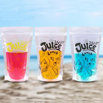 

100 Pack, 400 ml Fashion Love Juice Girl Pattern Printed Stand-up Plastic Drink Water Beverage Packaging Bag Pouch