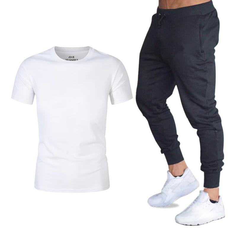 

Summer T-shirts+Pants Men's Sets tracksuit men Jogger Two piece suit fashion brand clothing crossfit t shirt homme fitness Sets