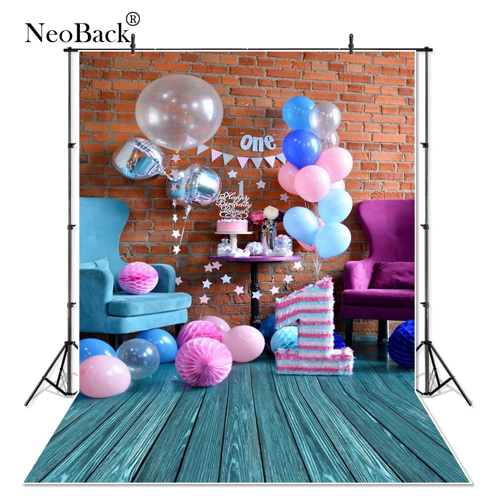 Виниловый фон NeoBack для фотосъемки новорожденных с воздушными Шарами на один год |
