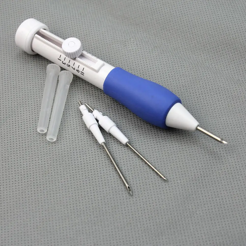 

Best Price 3 Size Embroidery Needles DIY Punching Needle Stitching with 2 Threaders Guide Craft Sewing Tool Set ABS Plastic New
