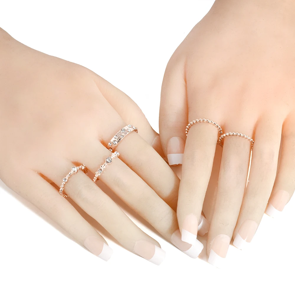 5Pcs Crystal Rose Gold Stackable Ring Set Boho Jewellery Gift 5 Rings