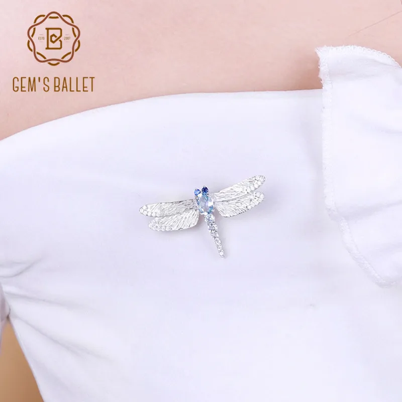 GEM'S BALLET – broche en topaze bleu ciel pour femmes, bijou fin, fait à la main, en argent Sterling 925, 1.41Ct