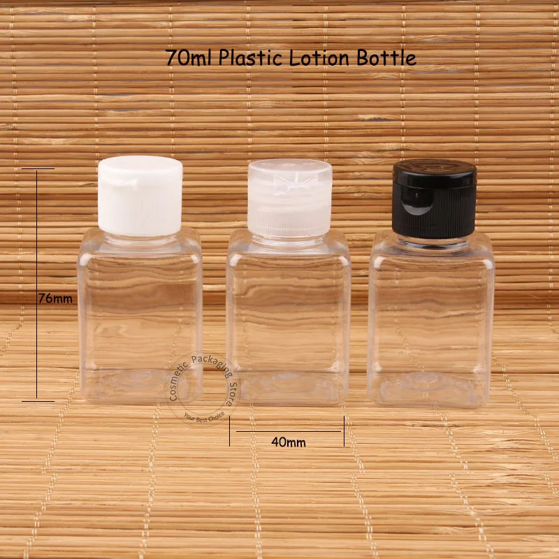 30pcs/LOT Empty 70ml Square Plastic Cosemtic Lotion Bottle with Flip Top Lotion Cap Perfonal