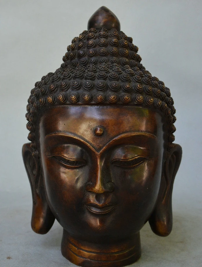 

9" Tibetan Buddhism Bronze Shakyamuni Sakyamuni Amitabha Buddha Head Bust Statue