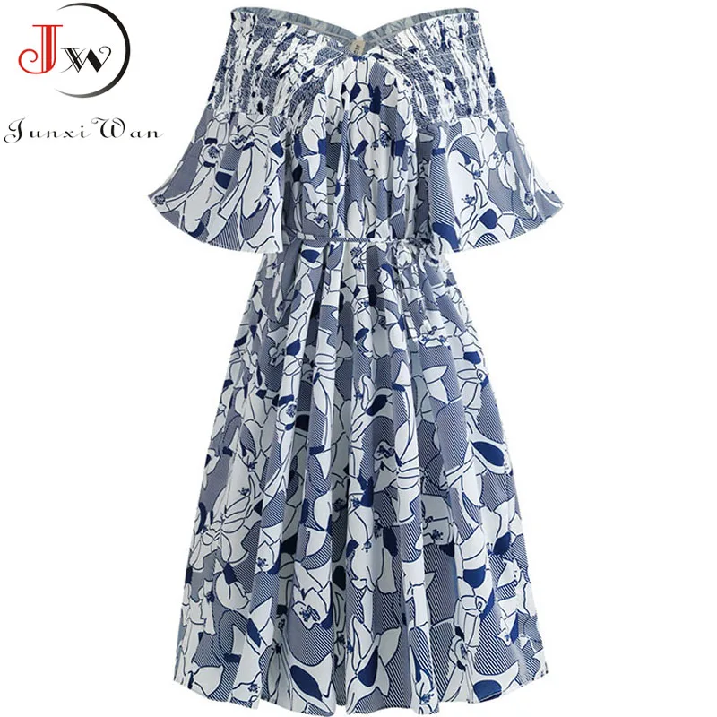 

Plus Size 5XL Women Chiffon Dress 2019 Summer Slash Neck Floral Print Party Vestidos Short Sleeve Elegant Cute Long Dress