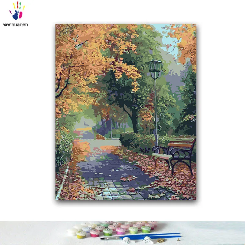 

DIY Coloring paint by numbers Forest path paintings by numbers with kits 40x50 framed