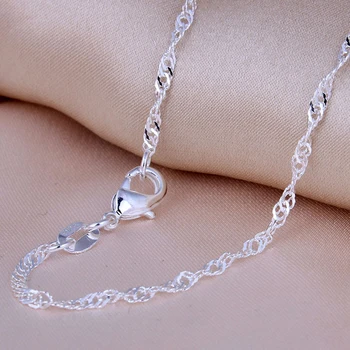 

50pcs Hot Wholesale Solid 925 Sterling Silver Beautiful Water Wave Necklace Singapore Chain With Lobster clasps free shipping