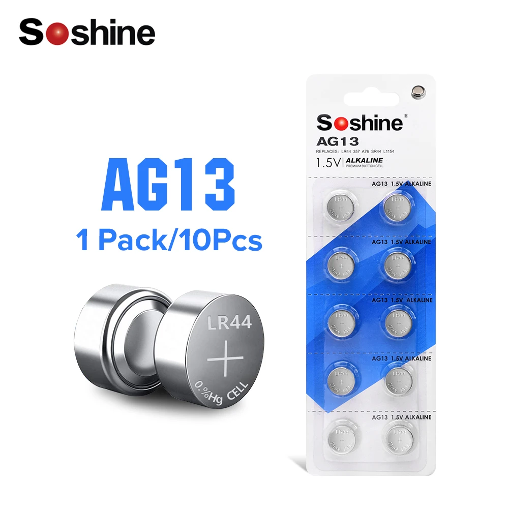 

Soshine AG13 LR44 LR1154 SR44 A76 A 303 357 Alkaline Cell Button Battery 10Pcs For Control Toy Main Board Remote