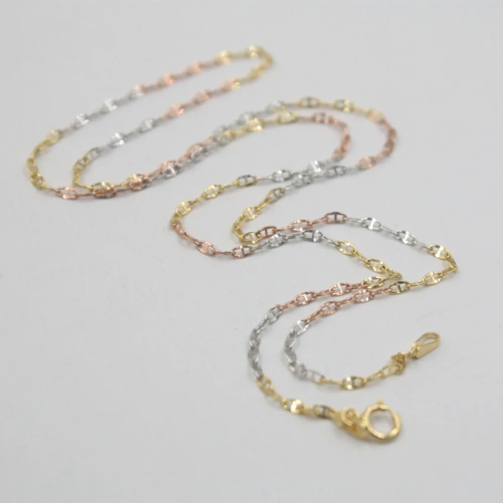 

New Au750 Real 18K Multi-tone Gold Chain Women Stud Link Necklace 18inch
