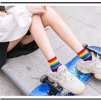 

hirigin casual women's 5 Pairs multicolor girls fashion Ankle Socks ladies rianbow striped cotton short socks new female thick
