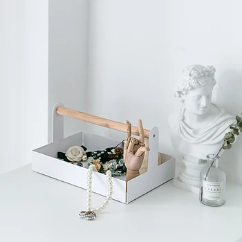 

Creative Nordic style Desktop storage Wooden handle iron Storage tray Jewelry storage tray Household debris storage organizer