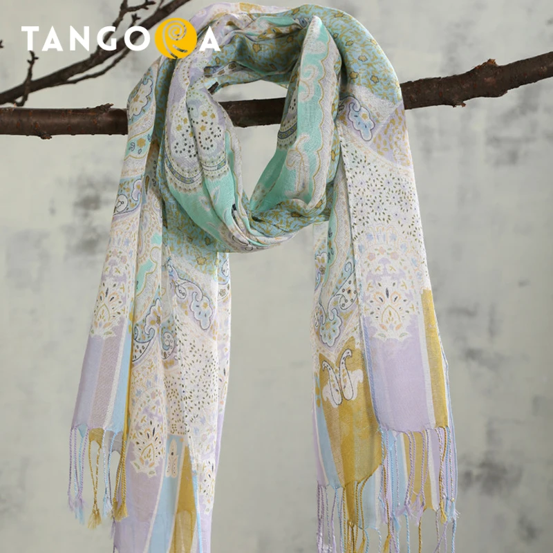 New 2017 Summer Linen Tassel Women Scarves Flower Pattern Long Beach Shawl...