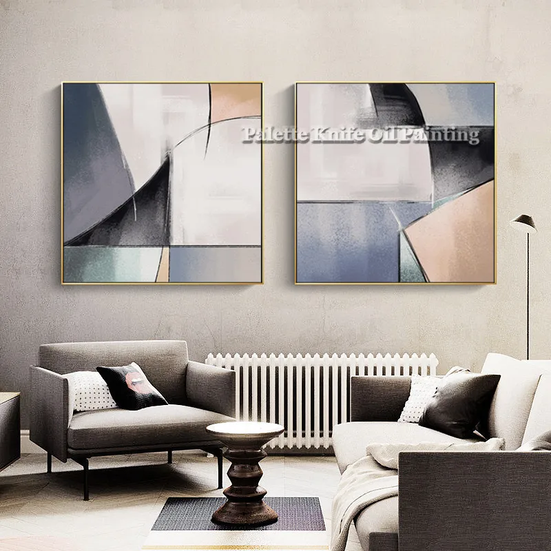 3 pieces Geometric Splicing Abstract Artistic Works Oil Painting on Canvas Wall Decor Quadros Cuadros for Room Decoration