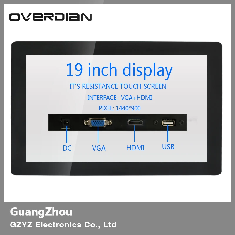 

19inch/19" VGA/USB/HDMI Interface Industrial Control Lcd Resistance Touch Screen Monitor Metal Shell Buckle Fixed 1440*900