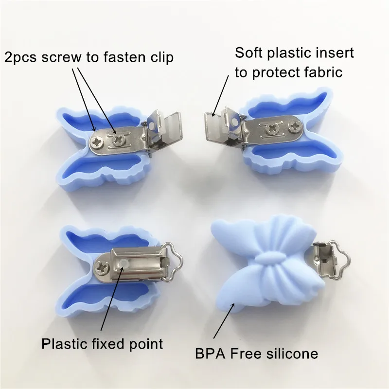 Chenkai 10 шт. без БФА, силиконовый бабочка детское кольцо для соски цепочка для прорезывателя Держатель Зажимы DIY пустышка для младенца аксессуары для игрушек
