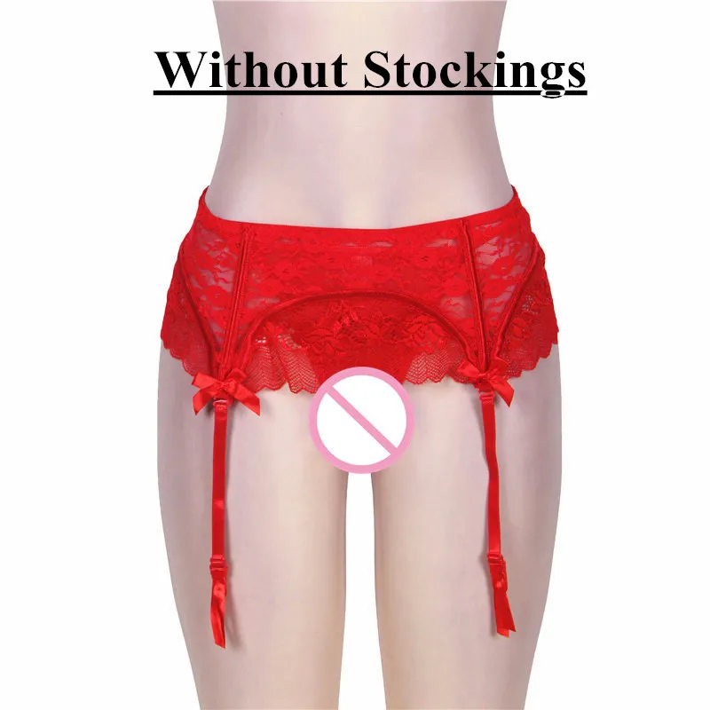 2XL/3XL размера плюс, Эротическое белье для женщин, нижнее белье, кружевной пояс с подвязками+ сексуальные силиконовые Чулки+ стринги, сексуальные колготки с подвязками - Цвет: Red No Stockings