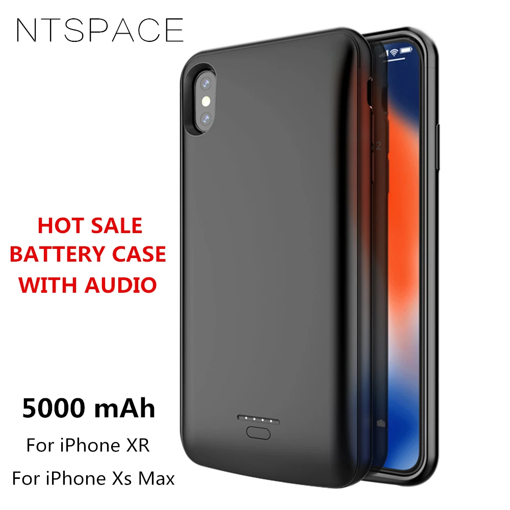 Kopen 5000 mah Batterij Oplader Voor iphone XR Power Case Portable Backup Power Bank Case Voor iPhone Xs Max Batterij case Met Audio