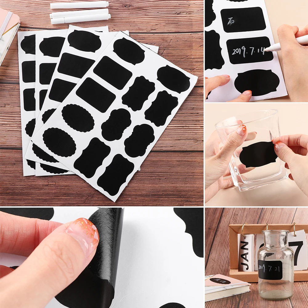 

60pcs/Set Waterproof Chalkboard Kitchen Spice Label Stickers Home Jam Jar Bottle Tags Blackboard Labels Marker Pen