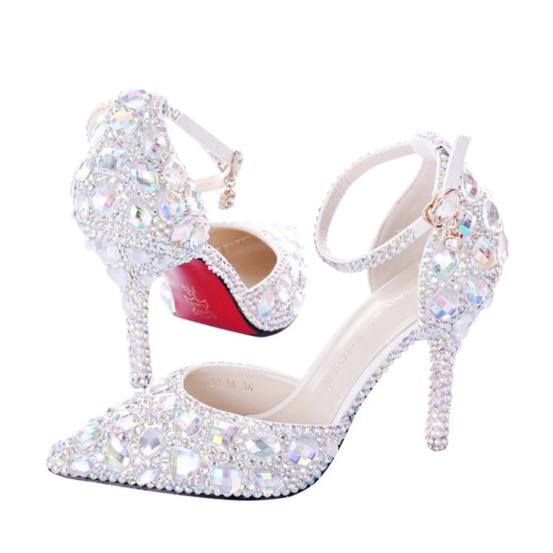 

Bridal Shoes Crystal Wedding Party Dress Shoes Rhinestone Pointed Toe Ankle Strap Pumps Wedding Events Prom Shoes Banquet Pumps