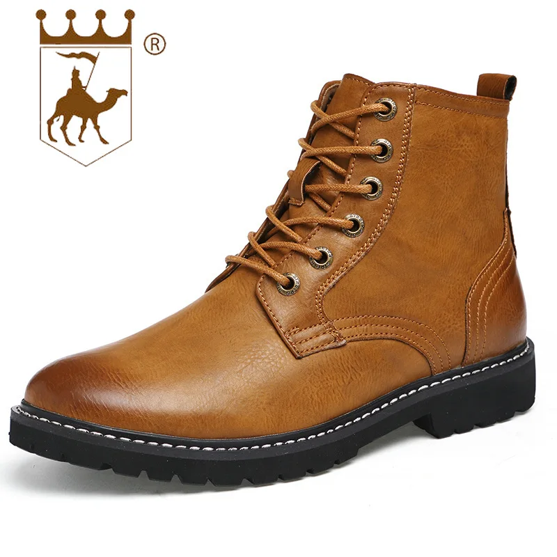 

BACKCAMEL Autumn Winter Men's High Boots Male Leather Boots Outdoor Military Boots Warm Wear-resistant Large Size 38-46