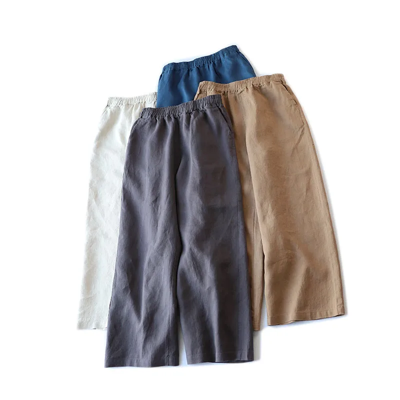 

Spring Summer Women Japanese Style Loose All-match Comfortable Casual Linen Pants Elastic Waist Trousers