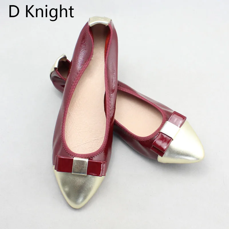 2018 Spring Autumn Shoes Woman Patent Cow Leather Flats Women Slip On Bowtie Women's Loafers Female Moccasins Shoe Large Size 43 (20)