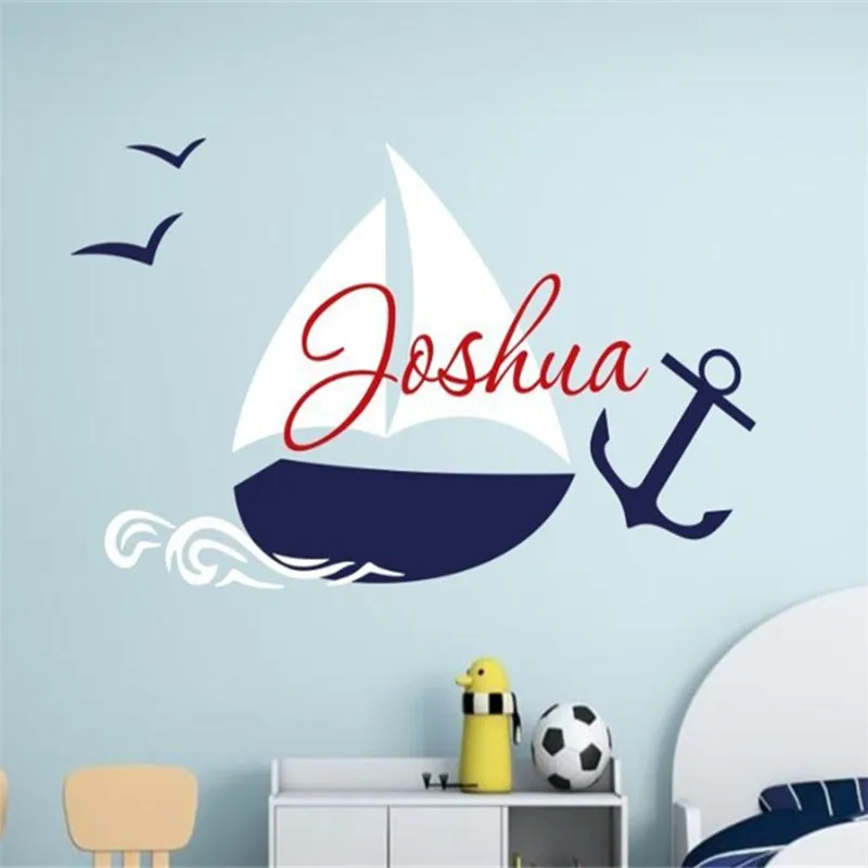 

T06042 Boy bedroom custom name sailing boat wall sticker, vinyl wall stickers art deco fashion nursery decor DIY home decoration