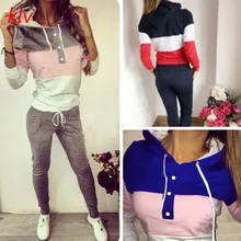 KLV 2Pcs Fashion Women Casual Elastic Waist Print Tracksuit Hoodie Sweatshirt Sweater Pants Jogger Outfits Set WY2703