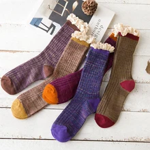 11, 11, г. Новые осенние и зимние женские трубчатые носки серии для отдыха в стиле ретро, кружевные хлопковые носки ярких цветов для девушек и женщин